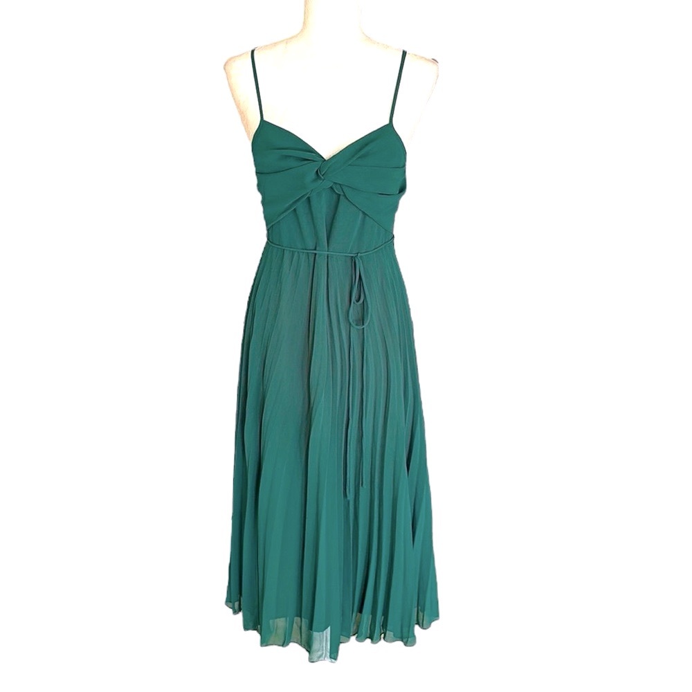 ASOS Design Forrest Green Tie Waist Twisted Pleated Chiffon Midi Dress - 6